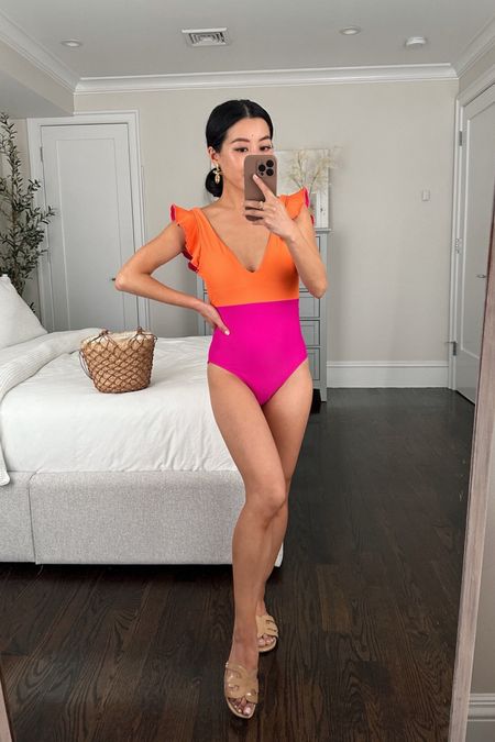 Uodate!! Use code SALE30 for 30% off sitewide for a limited time. When that ends, 

Use Code JEANWANG10 for $10 off at Summersalt - love their chic and flattering one piece , mom friendly bathing suits 
•Summersalt Ruffle Backflip swimsuit size 2 - fits fairly well and is comfortable and tummy flattering. However I do wish they made their one pieces in size 0 for a more snug fit for petites. Also love this same suit in the black and white color block option which matches their cover up wrap skirt. 
•Sam Edelman sandals sz 5 
•J.Crew basket bag . Love how light this bag is and the secure drawstring liner bag. 
•Sezane earrings 

#petite beach and pool vacation outfits

#LTKswim #LTKSeasonal #LTKFind