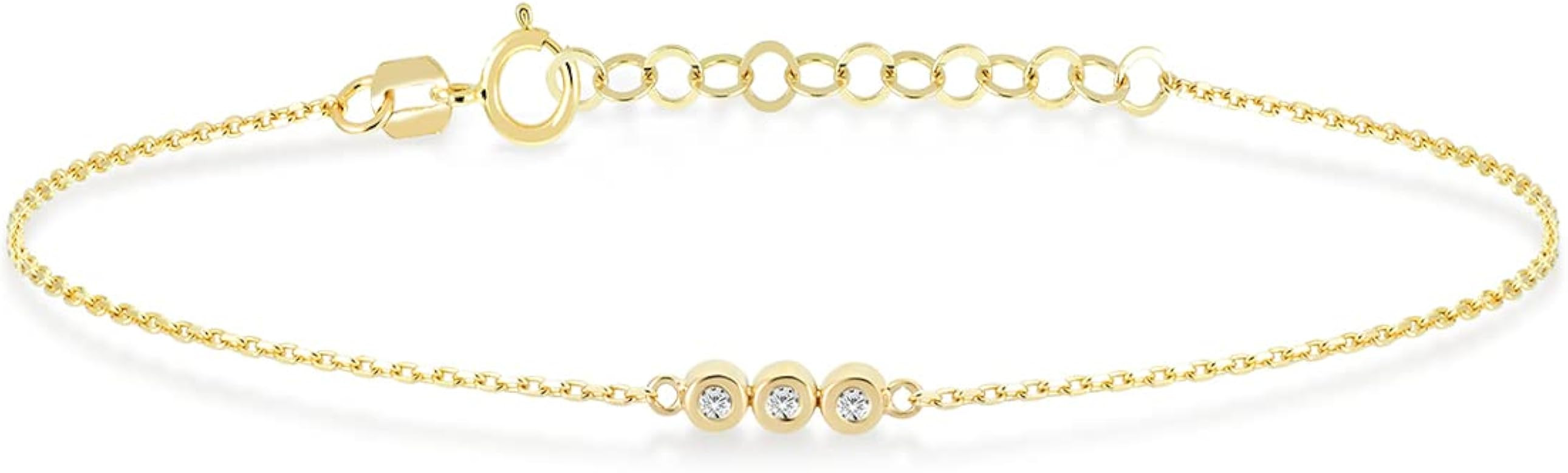 Diamond Three Stone Bracelet | 14k Yellow Gold Bezel Set Three Diamond Bracelet for Women | 14k Soli | Amazon (US)