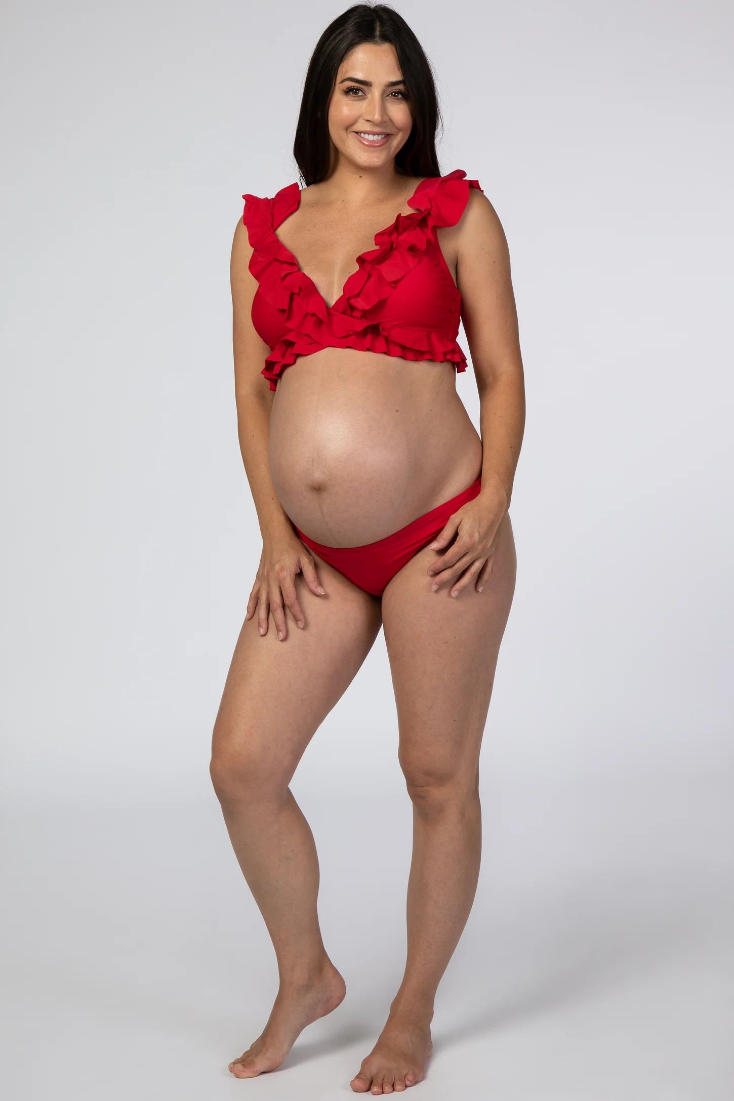 Red Ruffle Accent Maternity Bikini Set | PinkBlush Maternity