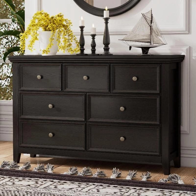 Black Dresser, Modern Dresser for Bedroom, 7 Chest Drawer Nightstand, Large Capacity Wood Cabinet for Bedroom, Living Room, Closets, Hallway Black | Target