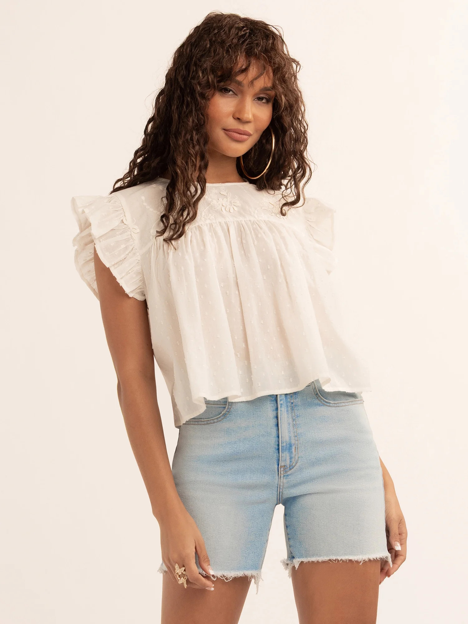Jessica Simpson Women's Chandler Flutter Sleeve Top, Sizes XS-XL | Walmart (US)