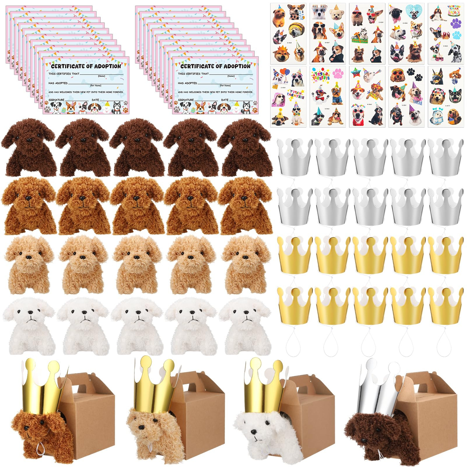 100 Pcs Adopt A Puppy Party Favors, Include 20 Foldable Puppy Boxes 20 Mini Stuffed Dogs 20 Birth... | Amazon (US)