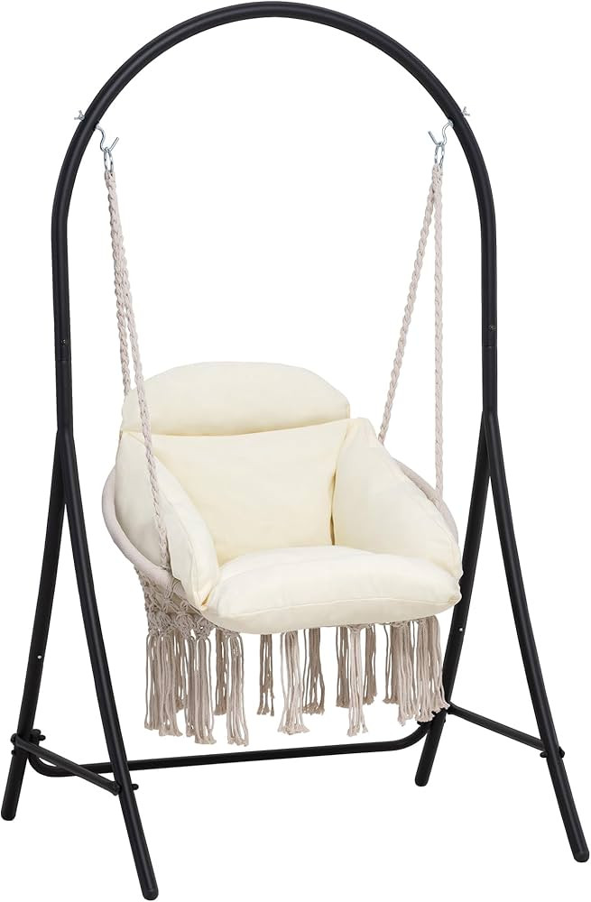 Macrame Hammock Chair with Stand, Heavy Duty Hanging Chair Stand with Swing Chair, Includes Luxur... | Amazon (US)