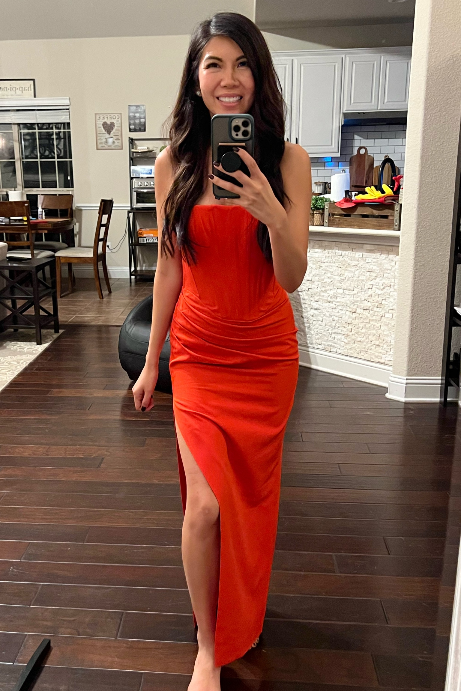 orange red maxi dress, size small 
