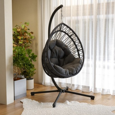 Whisen Outdoor Egg-shaped Hanging Chair, Patio Swing Chair, Indoor Rocking Chair, Hammock Egg with Cushion - Dark Gray | Target