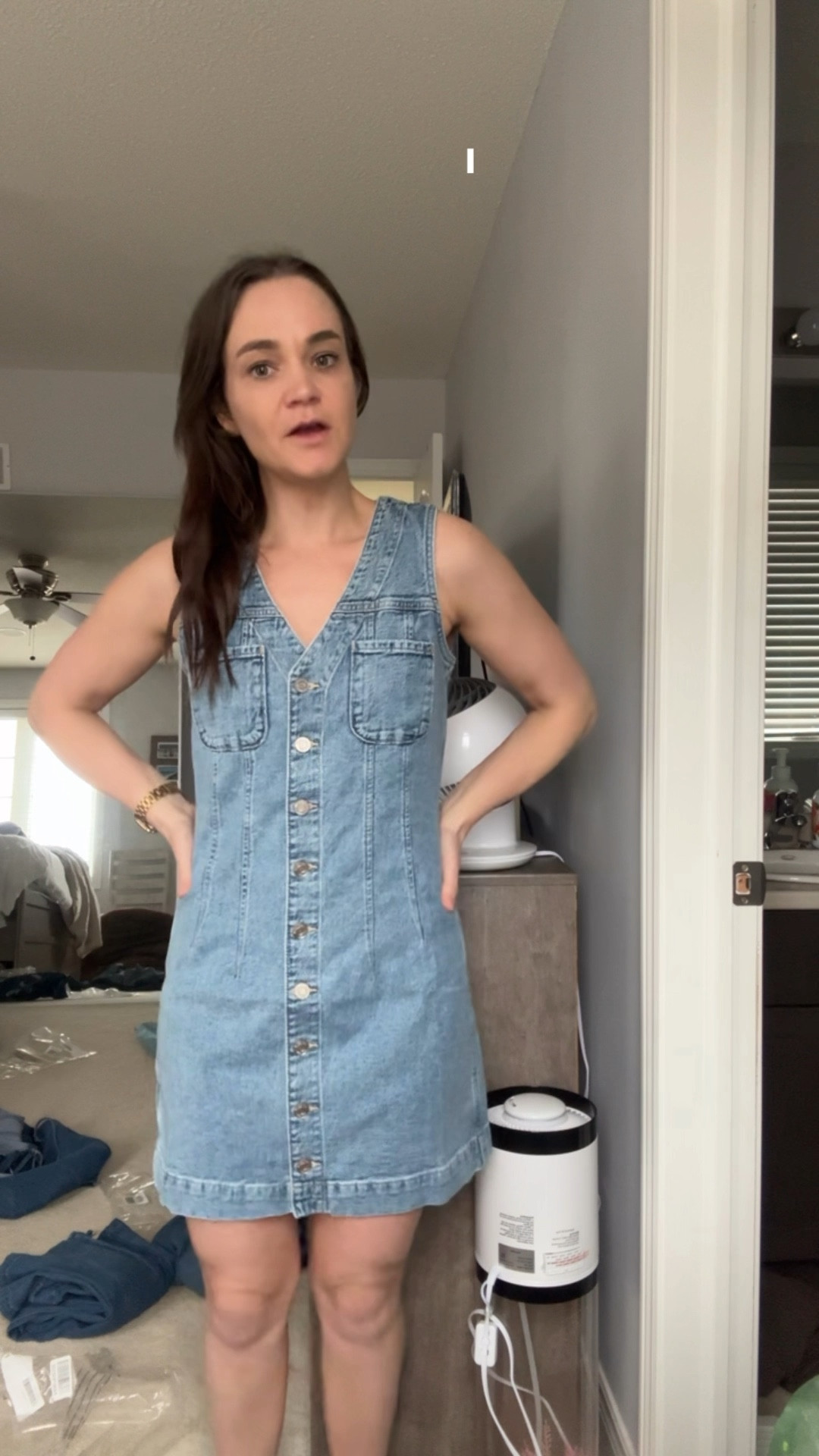 Denim mini sleeveless dress