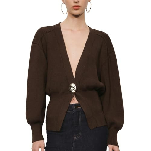 Women Knitted Cardigans Long Sleeve V-Neck Lightweight Sweater One Leaf Button Down Outwear | Amazon (US)