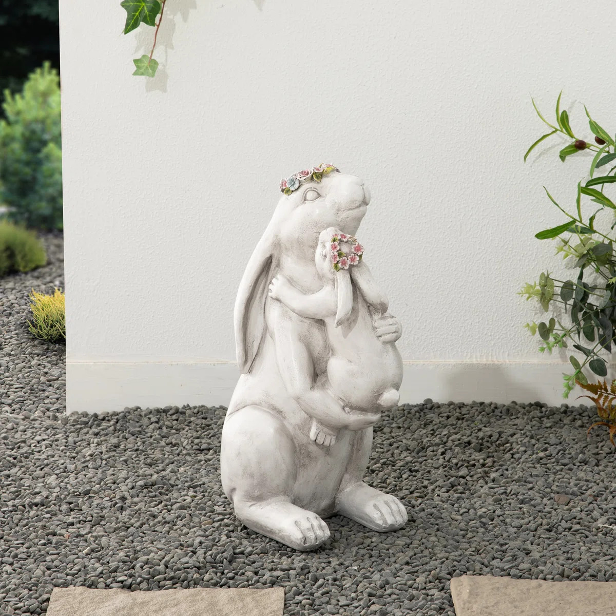 17''H MGO Hugging Mom and Baby Rabbit Statue | Wayfair North America