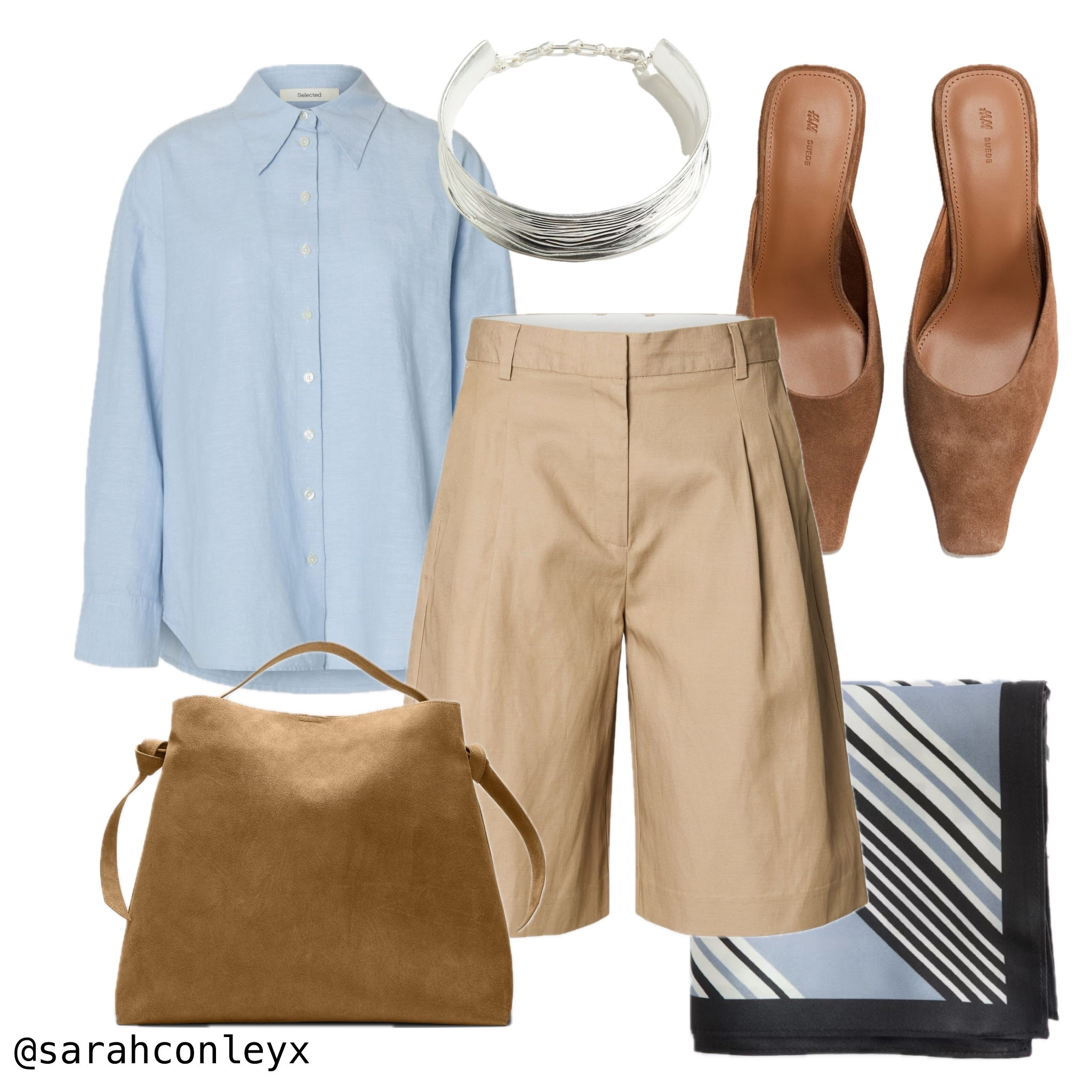 Bermuda shorts outfit 
City shorts outfit
Blue linen shirt 
Suede mules
Suede bag
Printed scarf
Silver necklace 
Spring outfits
Spring workwear for women 

#LTKworkwear #LTKspring #LTKstyletip
