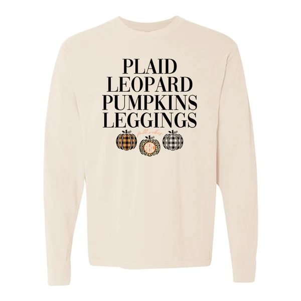 Monogrammed 'Plaid, Leopard, Pumpkins' Long Sleeve T-Shirt | United Monograms