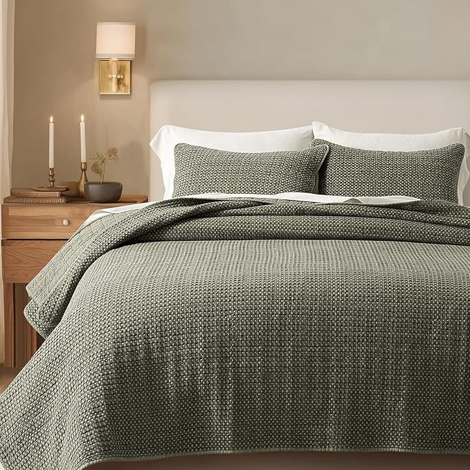 EverGrace Stonewashed 100% Natural Cotton Waffle Quilt Set King Size 3 Pieces, Durable, Textured ... | Amazon (US)