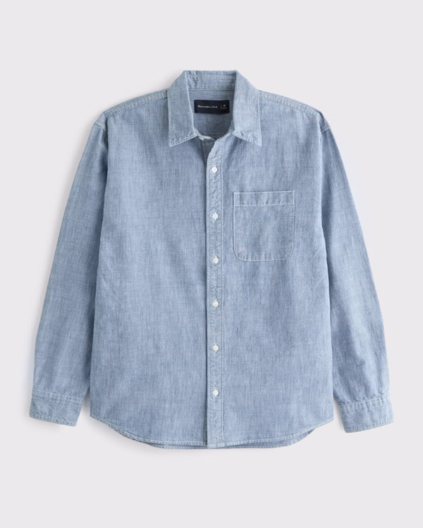 Men's Chambray Button-Up Shirt | Men's Tops | Abercrombie.com | Abercrombie & Fitch (UK)