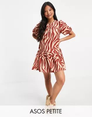 ASOS DESIGN Petite mini smock dress in rust zebra print | ASOS | ASOS (Global)