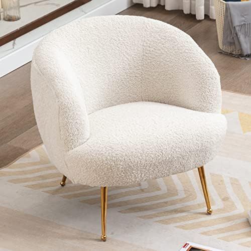 DUOMAY Modern Accent Chair Armchair Sherpa Upholstered Barrel Chair with Golden Legs Comfy Lounge... | Amazon (US)