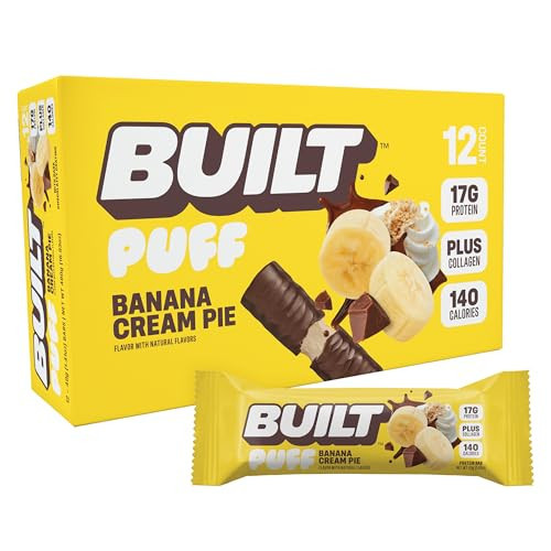 BUILT Bar Puff Protein Bars - Banana Cream Pie - 17g Protein Snack Bars with Collagen - Calorie Conscious & Gluten Free - 12 Count | Amazon (US)