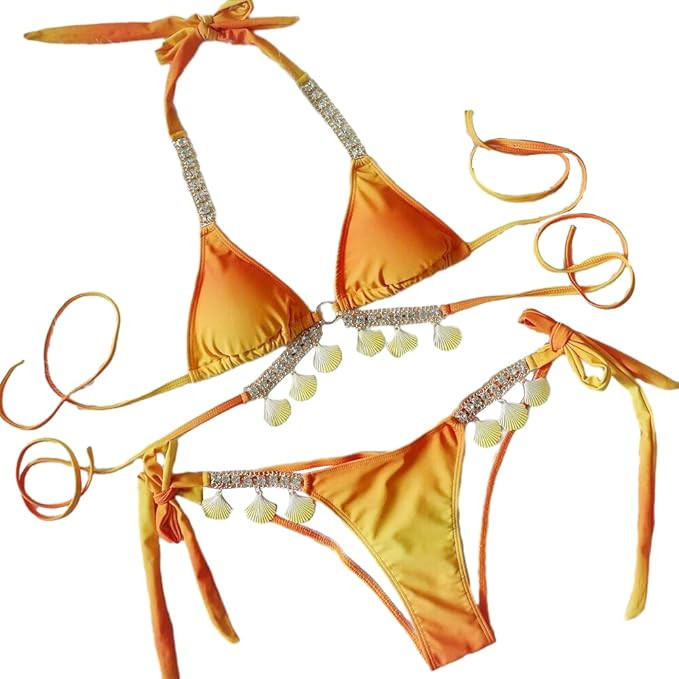 Women's Sexy Bathing Suits Gradient Color Halter Bikini Top Chain Tie Dye Two Piece Swimsuits wit... | Amazon (US)