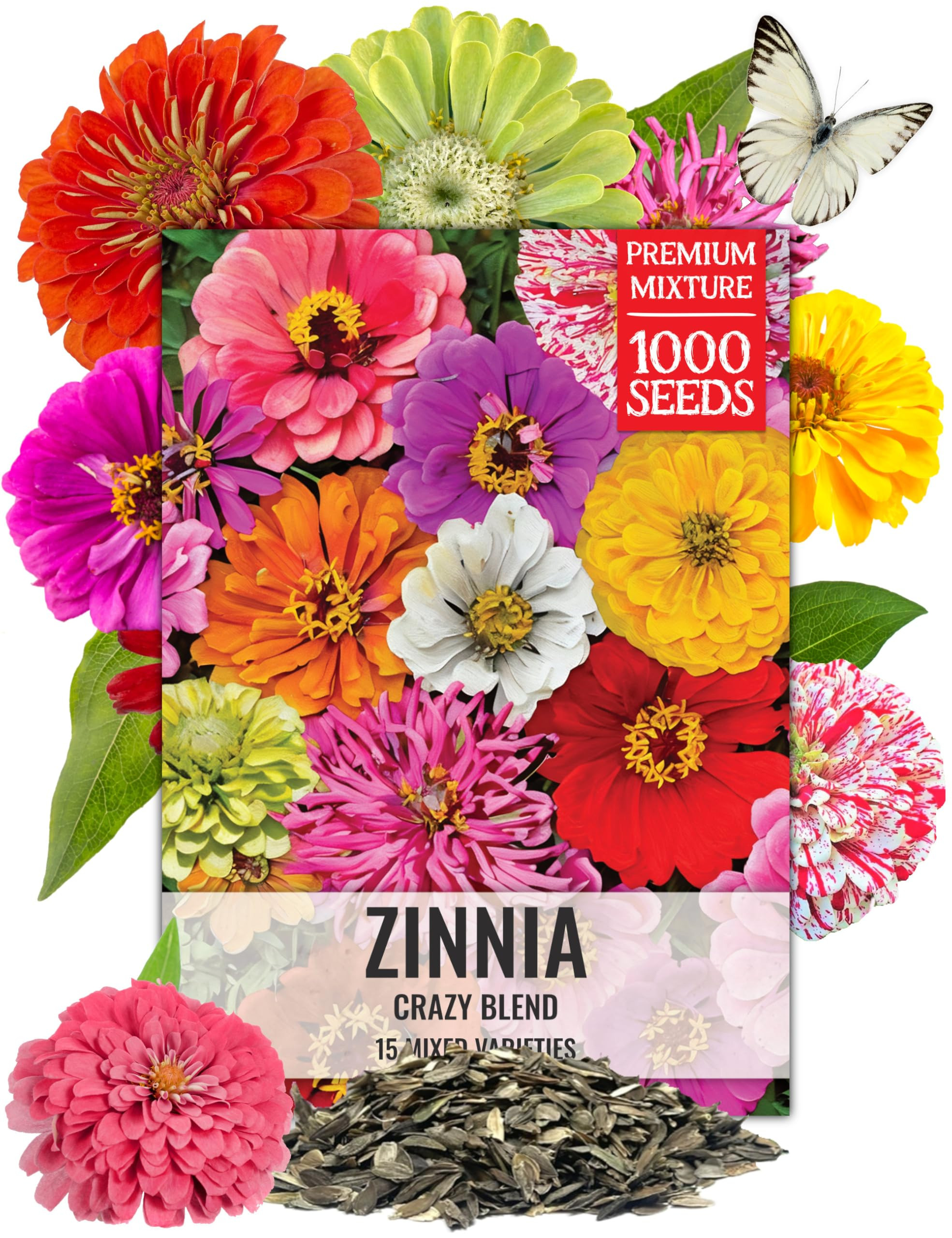 Seed Needs Zinnia Seeds 15+ Varieties Specialty Crazy Blend | 1,000+ Seeds Zinnia Elegans Open Po... | Amazon (US)