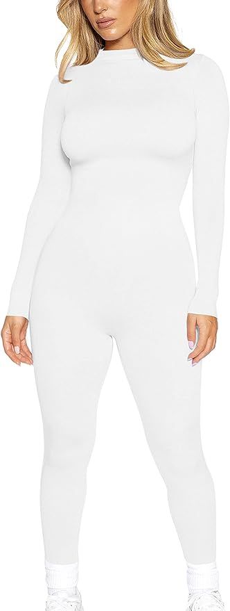 cailami Women's Sexy One Piece Bodycon Jumpsuits Long Sleeve Mock Neck Full Rompers | Amazon (US)