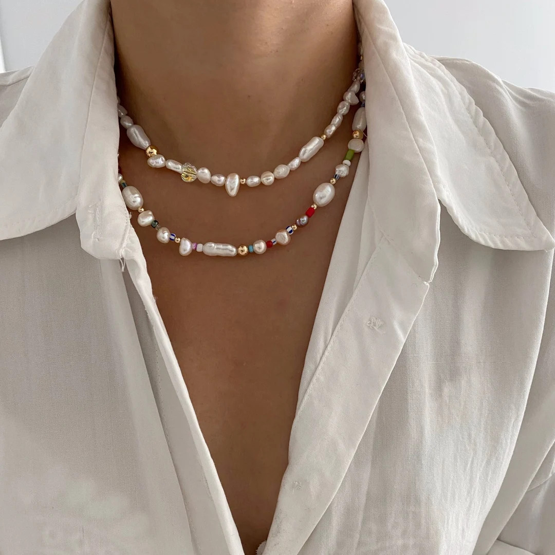 Freshwater Pearl Necklace Genuine Pearl Necklace Handmade Beaded Necklace Rainbow Beads Pearl Nec... | Etsy (US)