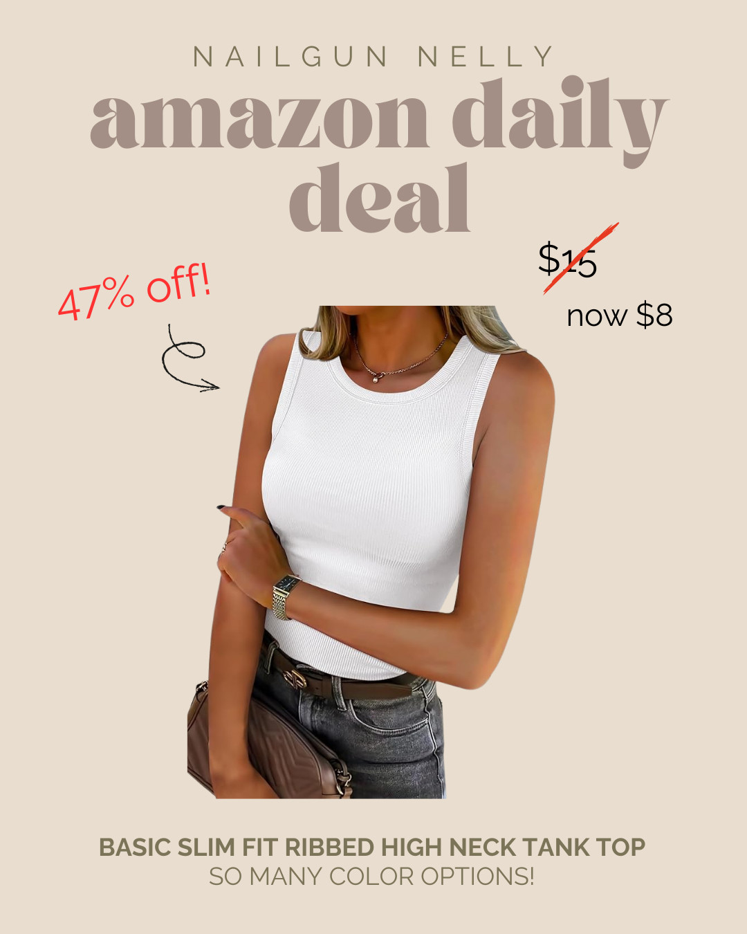 Amazon Daily Deal! - Basic Slim Fit Ribbed High Neck Tank Top - So many color options! 

 #LTKActive #LTKSaleAlert #LTKWorkwear