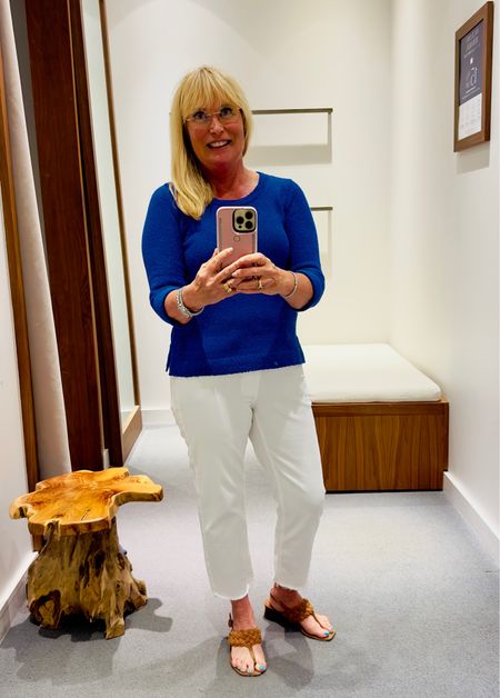 White jeans are my go to for summer temperatures! I love the fit of this pair from J Jill. I also love the frayed hem. It adds a touch of edginess to a classic piece! Travel Outfit, Summer Outfit 

#LTKOver40 #LTKStyleTip #LTKTravel