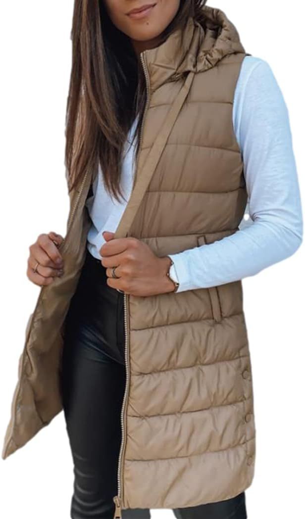 Veatzaer Women Solid Sleeveless Hood Turtle Neck Down Jacket Vest Winter Warm Midi Long Puffer Ja... | Amazon (US)