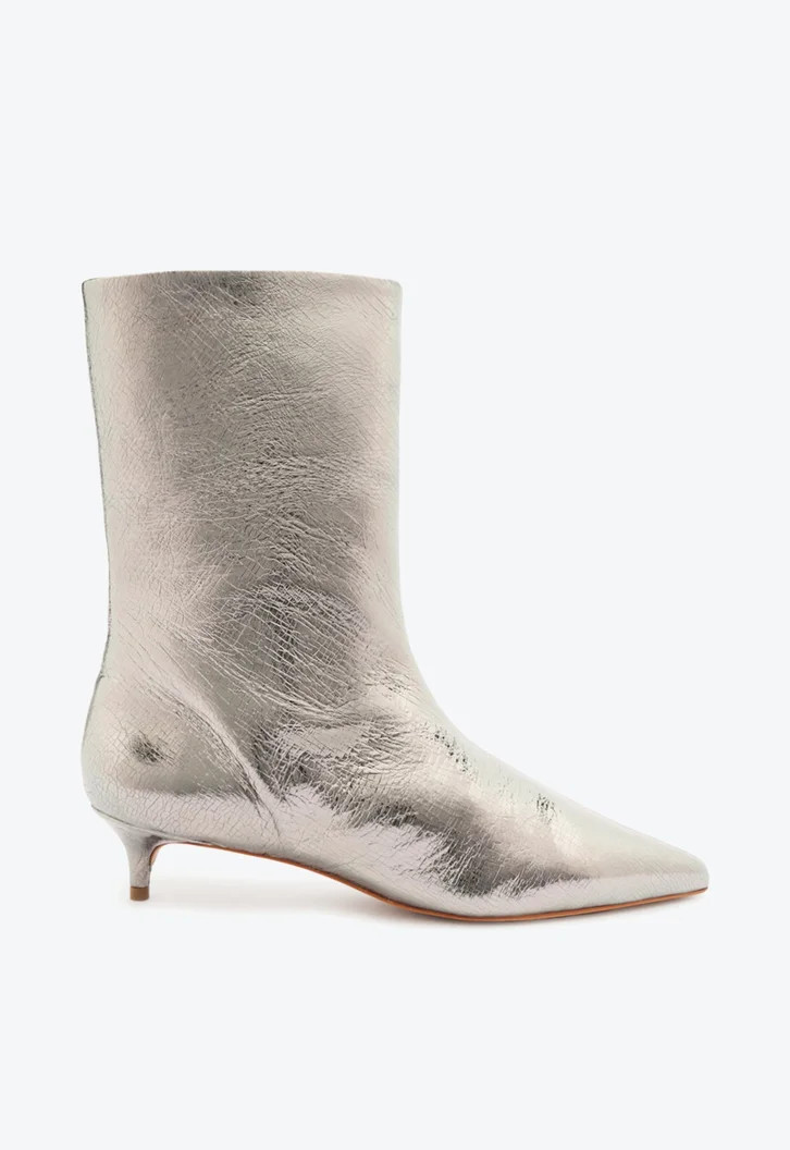 Bota Prata Schutz Cano Médio Salto Kitten Couro | ZZ Mall (BR)