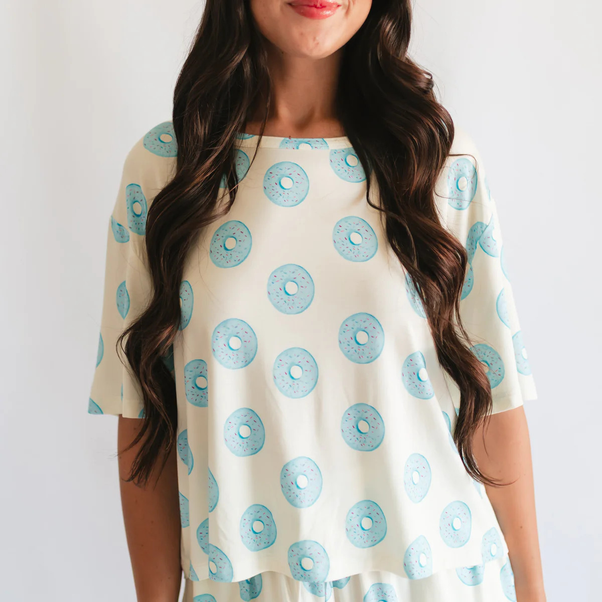 Women\u2019s Ruffle Short Set in Blue Donuts | Silks Design