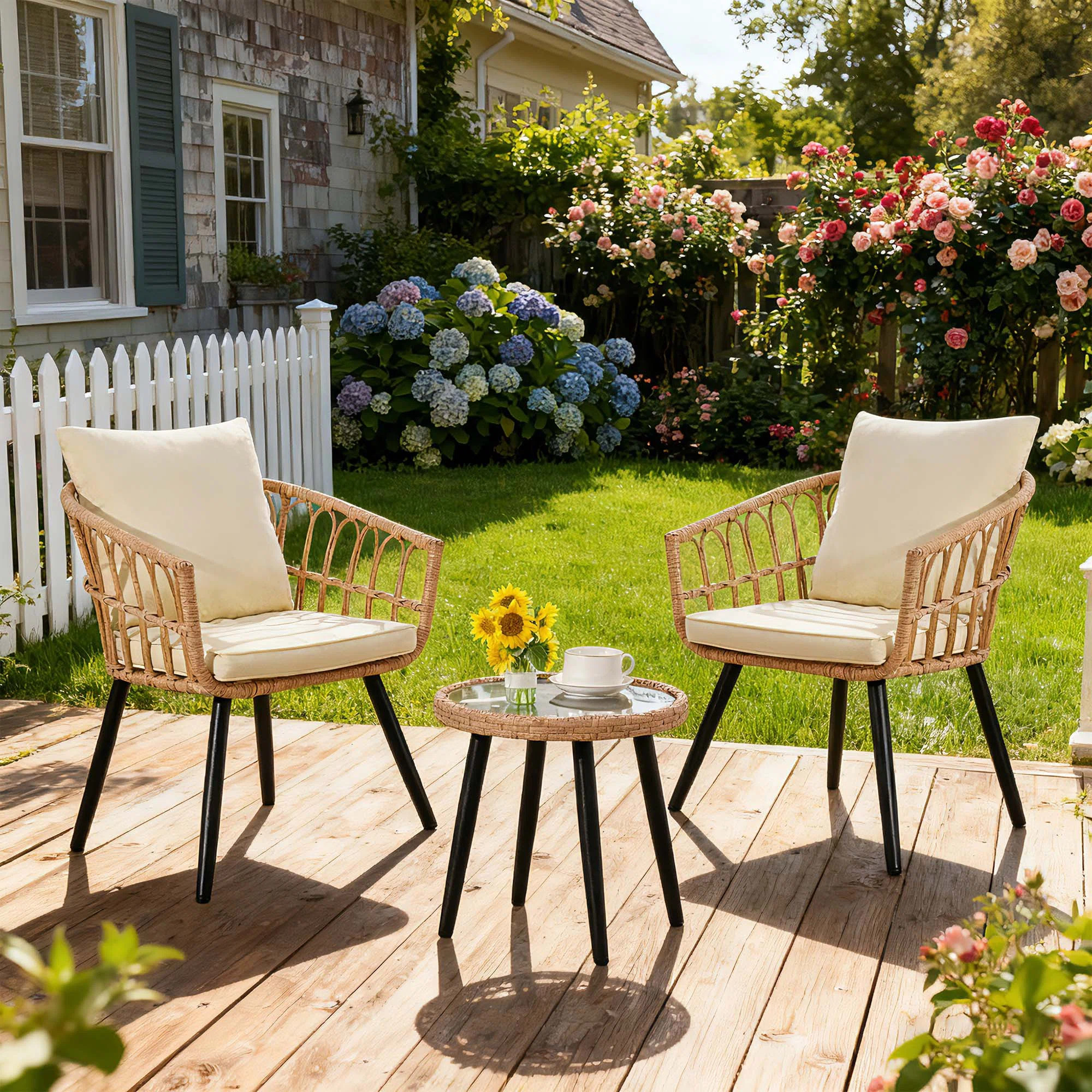 3 Piece Outdoor Wicker Furniture Patio Bistro Set | Wayfair North America