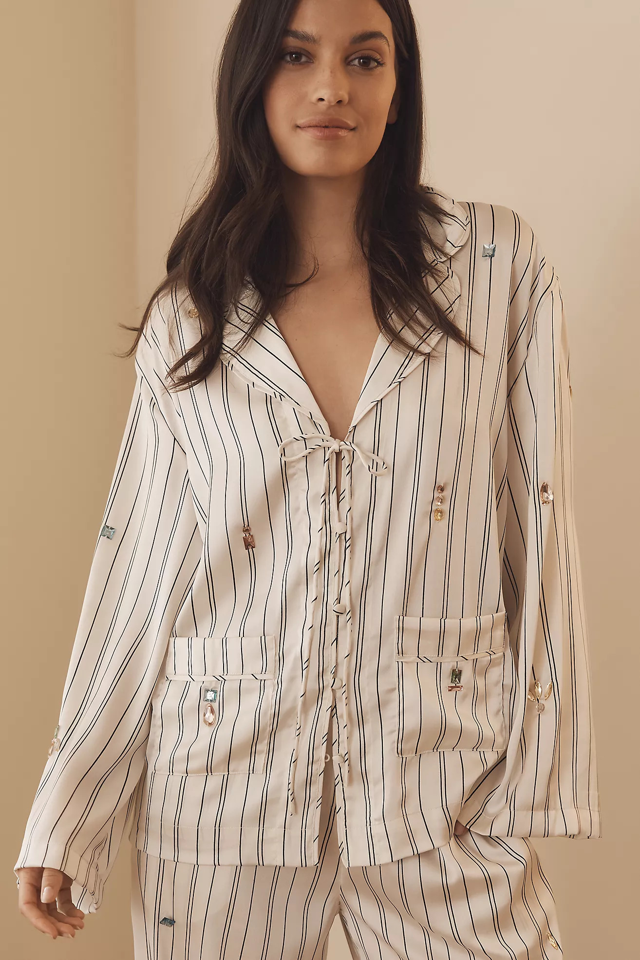By Anthropologie Silky Bejeweled Pajama Top | Anthropologie (US)