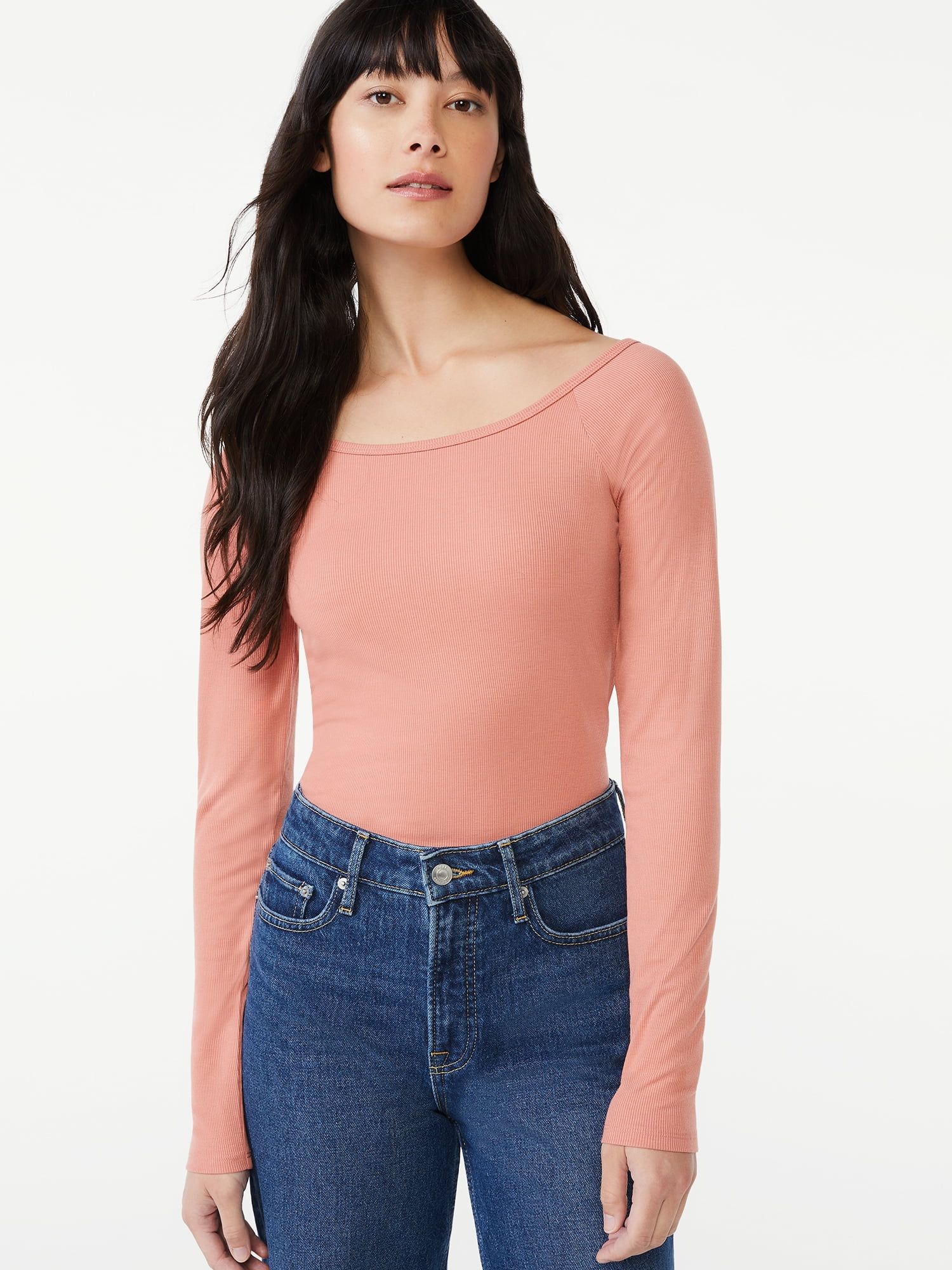 Free Assembly Women's Ballet Neck Bodysuit with Long Sleeves | Walmart (US)