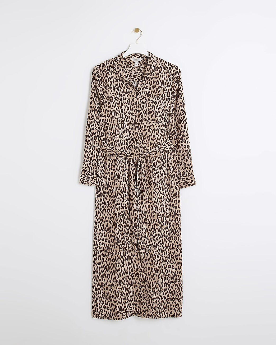 Beige leopard print belted midi shirt dress | River Island (UK & IE)