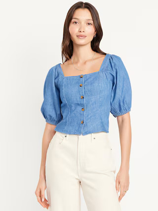 Button-Down Puff-Sleeve Top | Old Navy (US)