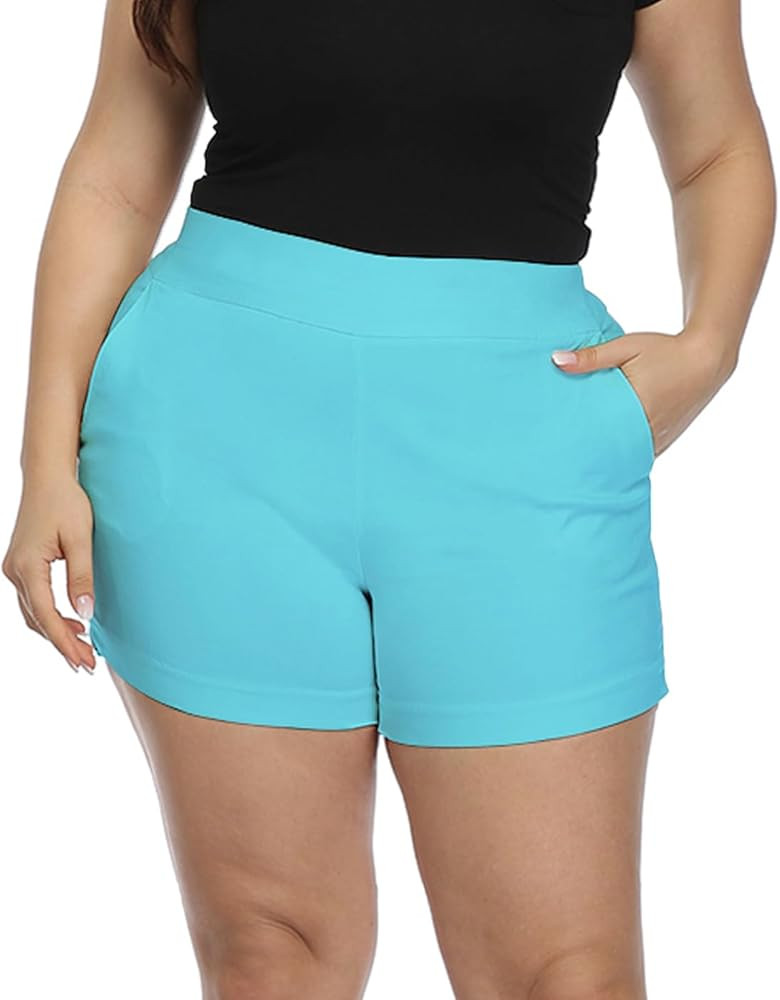 HDE Women's Plus Size Chino Shorts High Waisted 4" Inseam Summer Casual Shorts | Amazon (US)