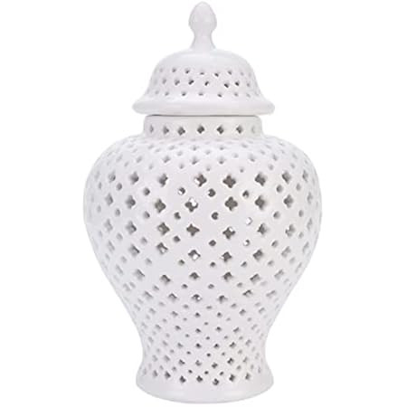 ARTLINE Traditional Pierced Ginger Jar with Lid, Carved Lattice Decorative Temple Jar, Cut Out Ceram | Amazon (US)
