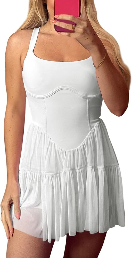 UANEO Women Summer Mini Dress Sleeveless Athletic Tennis Dresses Workout Romper Sundress with Bui... | Amazon (US)