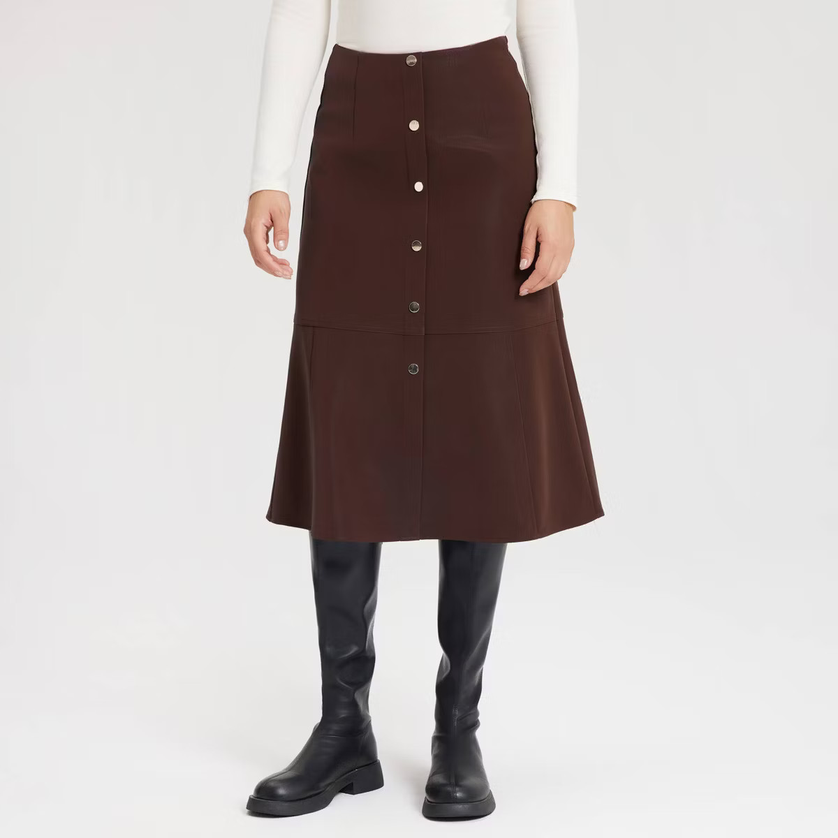 Women's Faux Leather Fit & Flare Midi A-Line Skirt - A New Day™ Black | Target