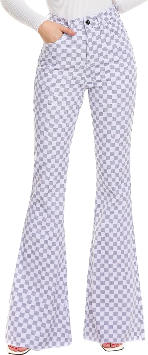 Bell Bottom Jeans for Women High Waisted Stretch Plaid Flare Jeans Denim Bootcut Pants | Amazon (US)