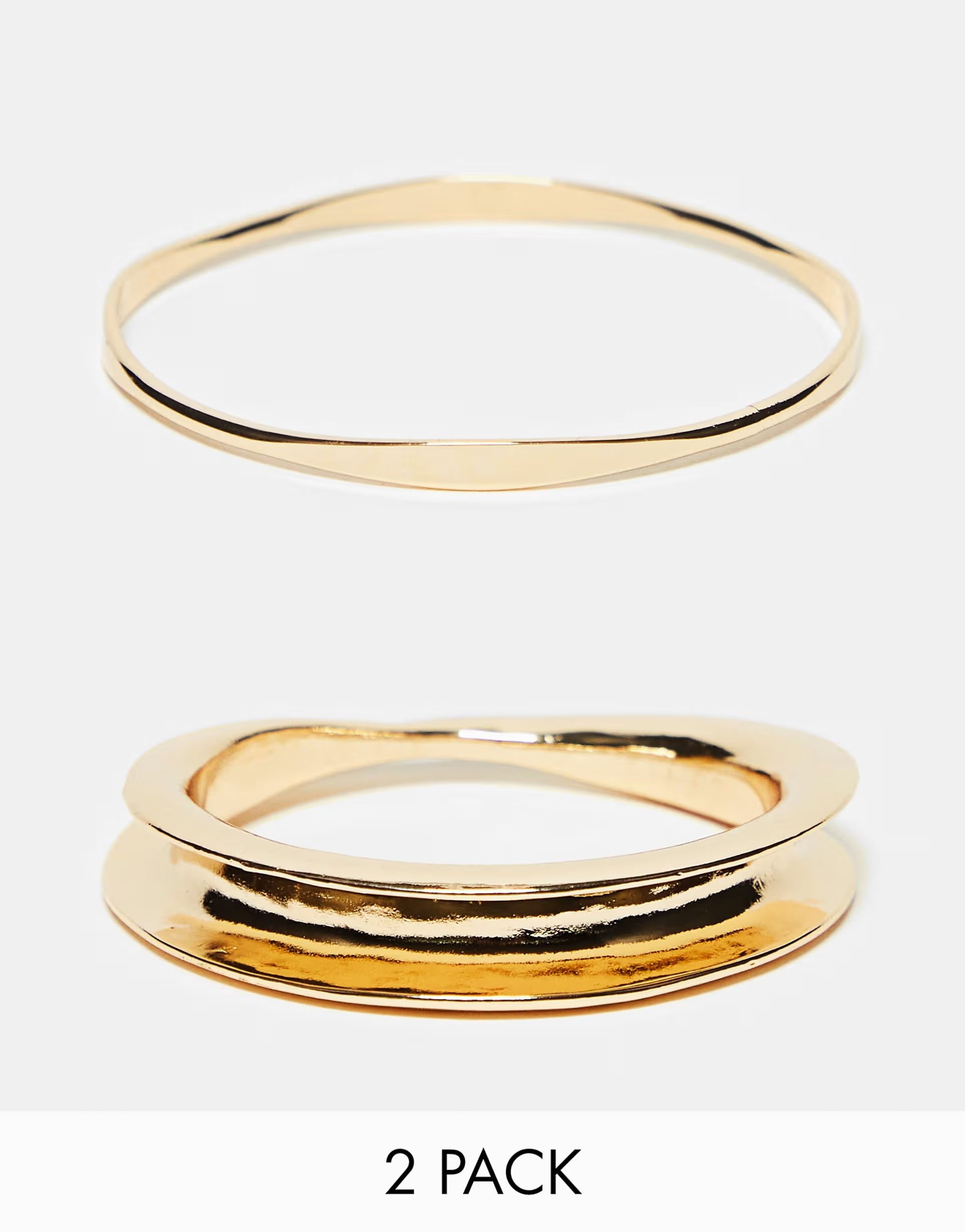 ASOS DESIGN pack of 2 bangle bracelets with slim curved design in gold tone | ASOS (Global)