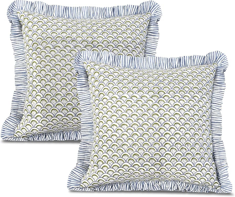 Ridhi Block Print Hand Fan Harmony Throw Pillow Cover 18" x 18" (Pack of 2) Decorative Cushion Co... | Amazon (US)