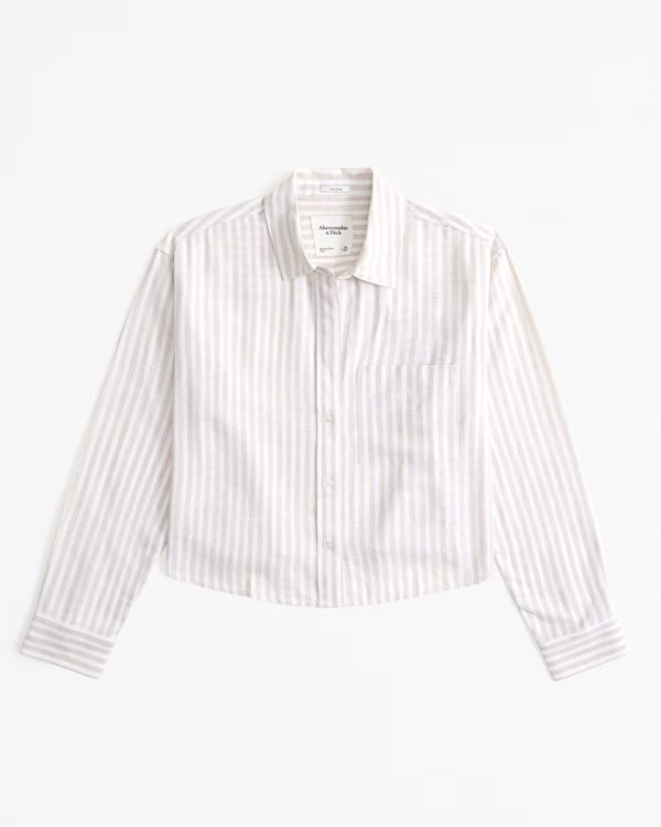 Women's Oversized Linen-Blend Cropped Shirt | Women's Tops | Abercrombie.com | Abercrombie & Fitch (US)