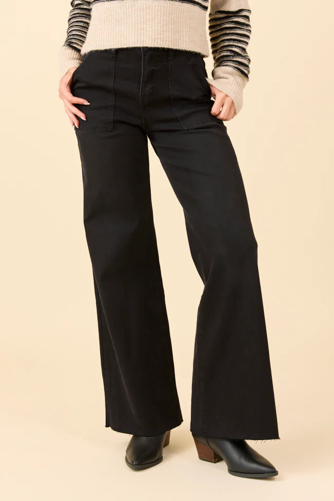 Cora Black Rock High Rise Wide Leg Jeans | Pink Lily