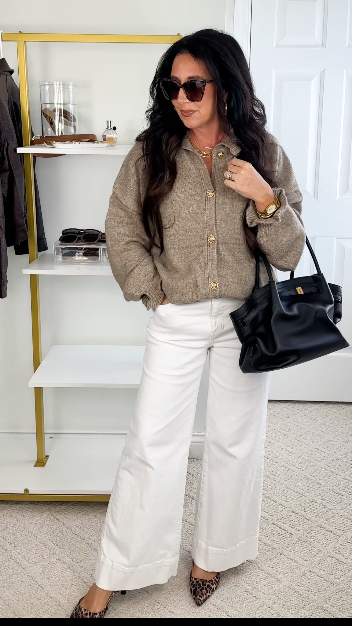 Neutral ruffle neck collar & sleeve cardigan 
Runs large! I’m wearing a small.

#LTKFindsUnder100 #LTKFindsUnder50