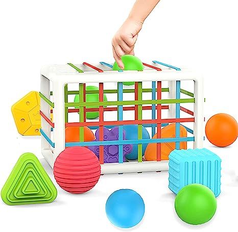 HOOLYUK Baby Shape Sorting Toy, Sensory Sorting Bin with Elastic Bands, Bands Colorful Shapes Sor... | Amazon (US)