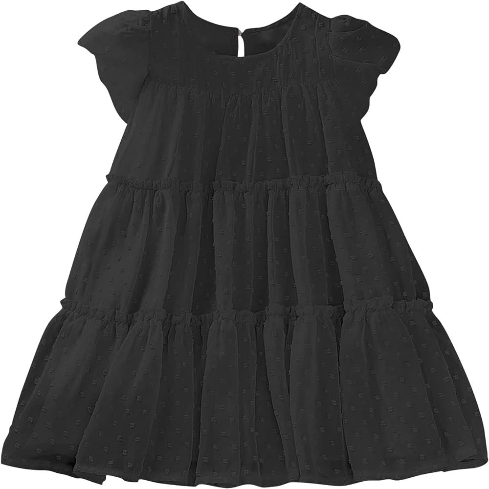 AGQT Toddler Girls Ruffle Dress Short Sleeve Flower Girls Swiss Dots Flowy Pleated Party Dress Si... | Amazon (US)