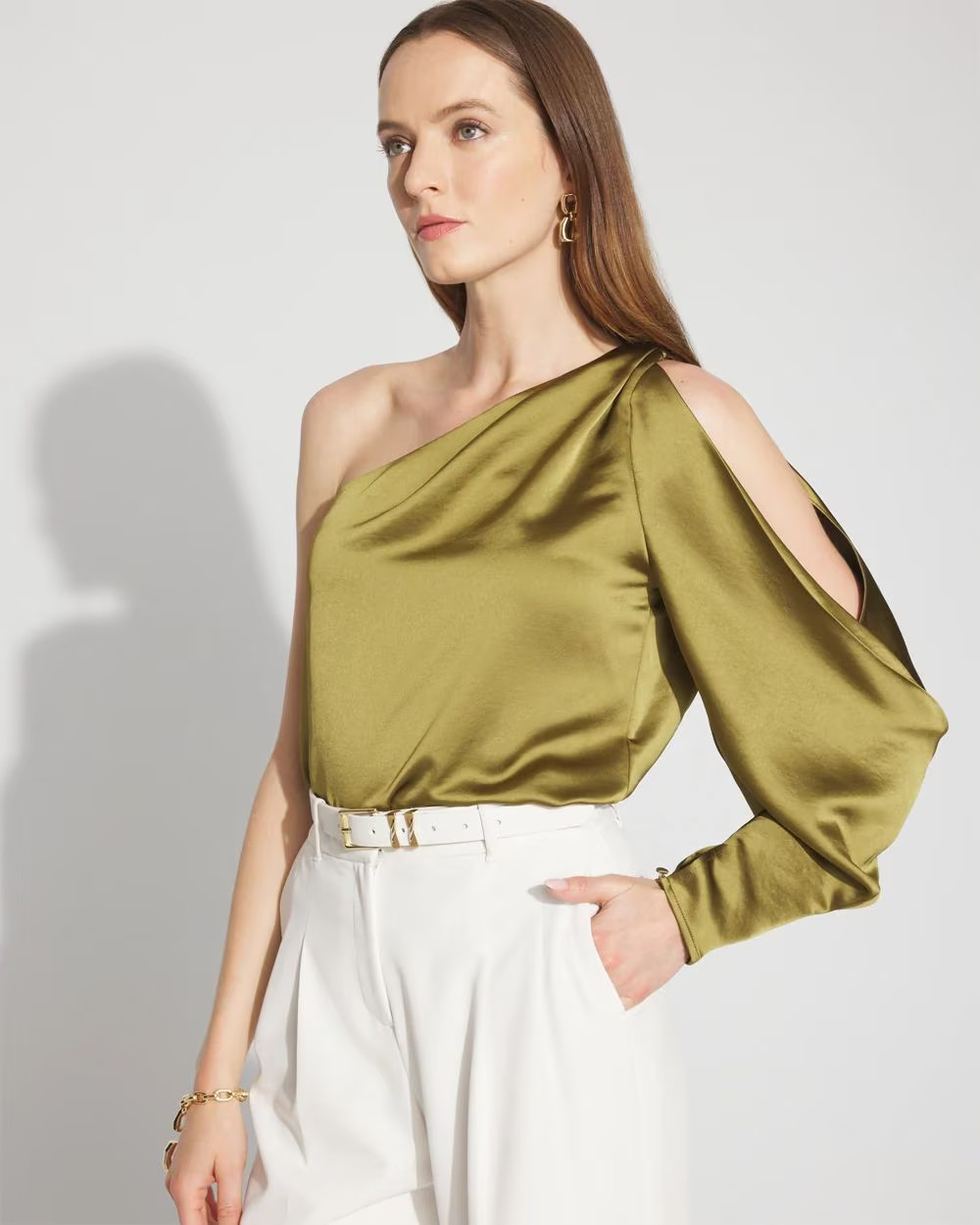 One-Shoulder Satin Blouse | White House Black Market
