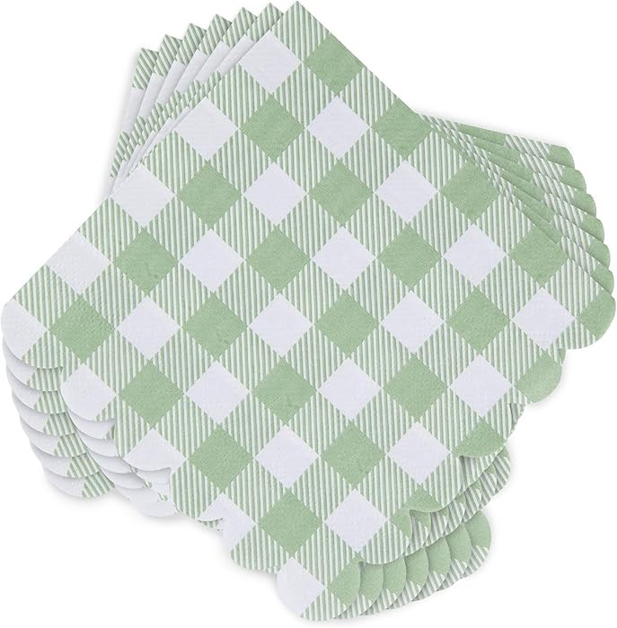 100 Pcs Sage Green Napkins Scalloped Plaid Cocktail Napkins Folded 5 x 5 Inches Disposable Napkin... | Amazon (US)