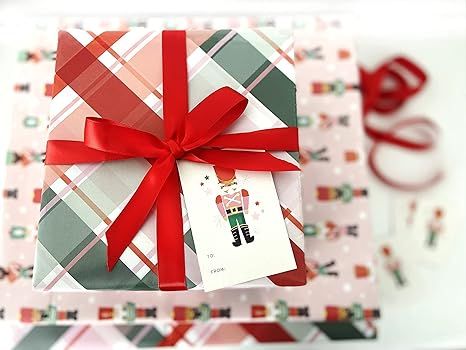 Christmas Wrapping Paper for girls - Pink Christmas Wrapping Paper Set w/ 27" x 39" Nutcracker Wr... | Amazon (US)