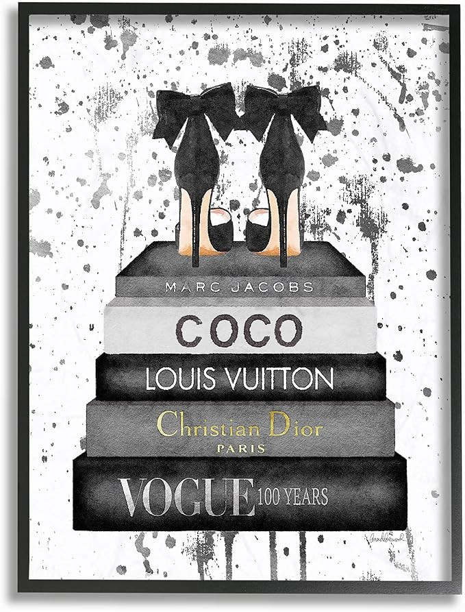 Stupell Industries Glam Fashion Book Stack Grey Bow Pump Heels Ink Black Framed Wall Art, 11 x 14... | Amazon (US)