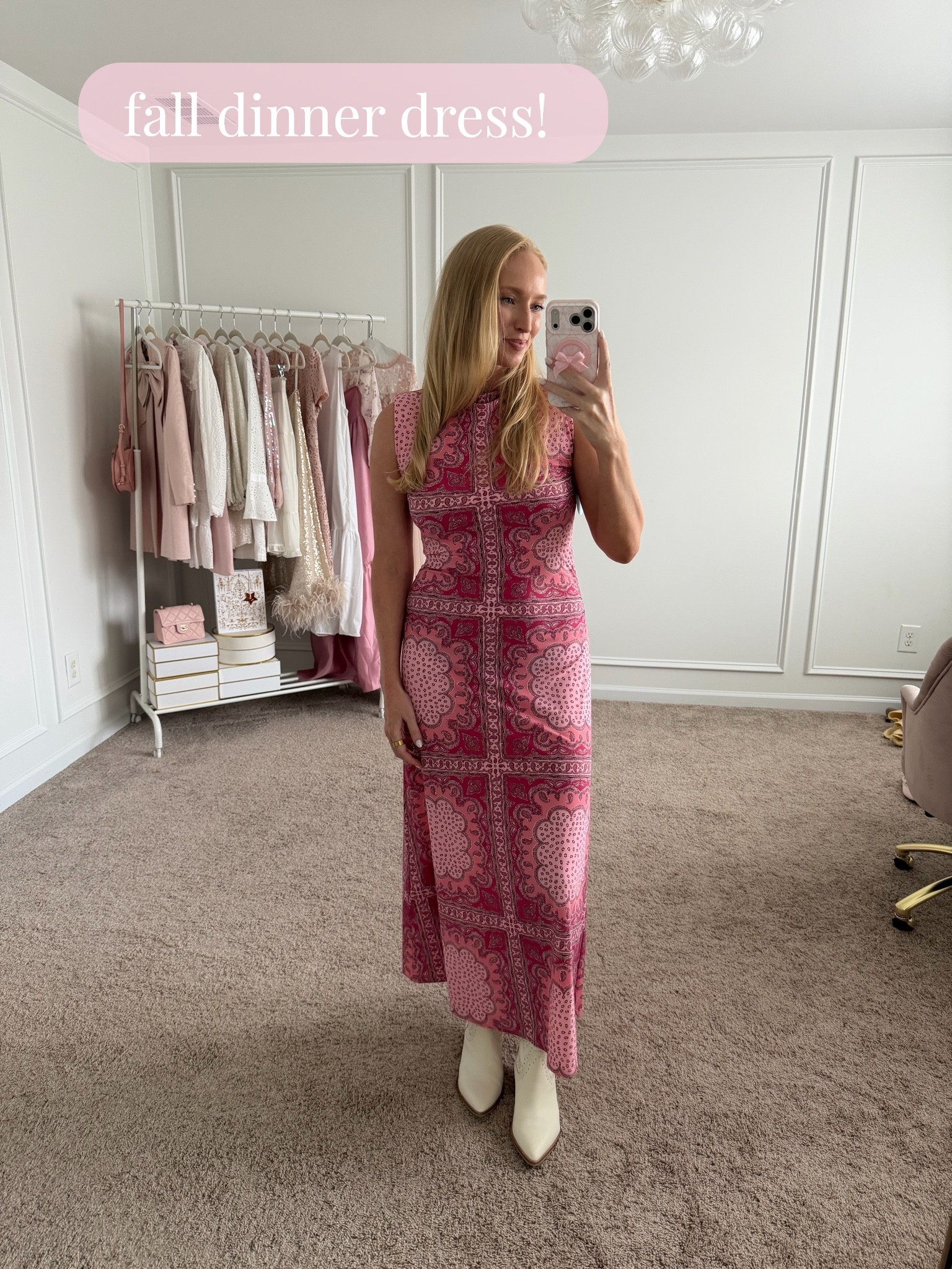 I’ve worn this fall dress twice for dinners recently! It’s a very comfy + stretchy material (so it would be bump friendly). 

I’m wearing a size small 

@Hill House Home / fall dress // girls night // country concert outfit // date night outfit